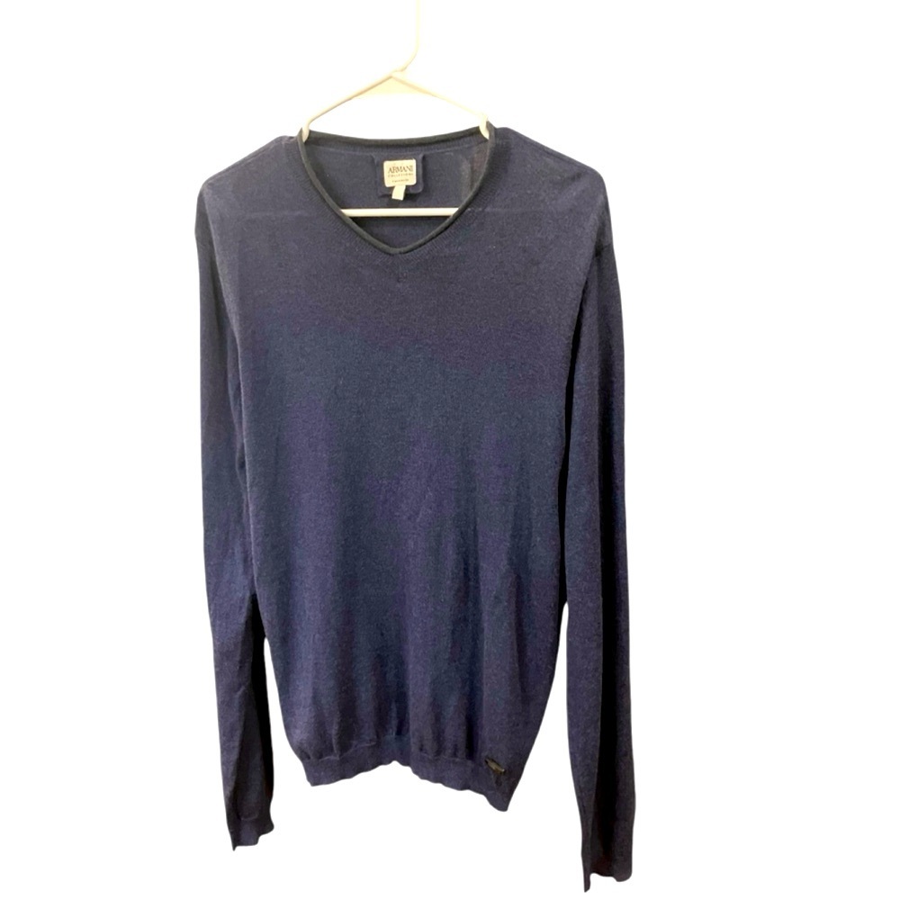 Armani Collezioni Cashmere Sweater Shallow VNeck, Size L, Navy Blue - Picture 2 of 7